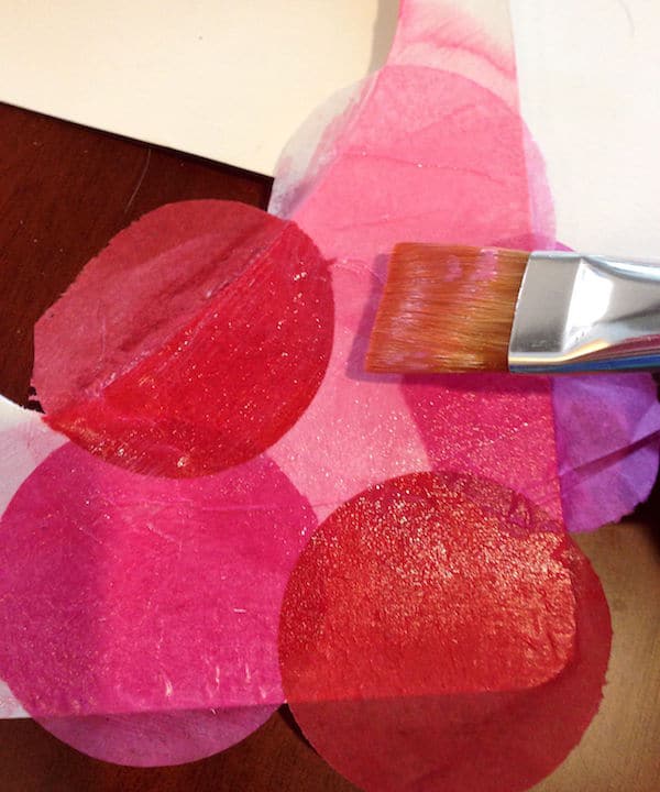 Mod Podging over the top of tissue paper circles