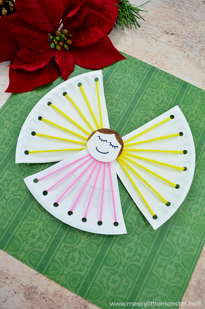 christmas craft for kids paper plate angel lacing