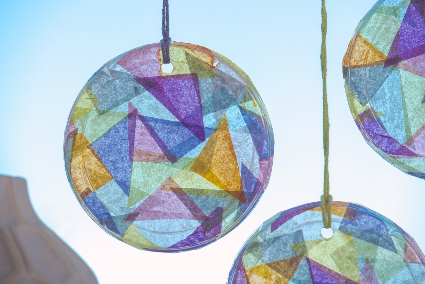 kid suncatchers with tissue paper and Mod Podge