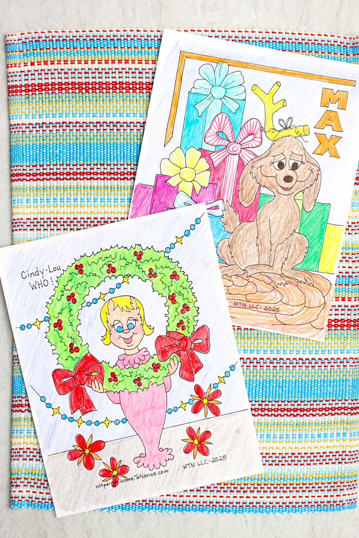 Coloring pages of Max the dog and Cindy Lou Who from How the Grinch Stole Christmas