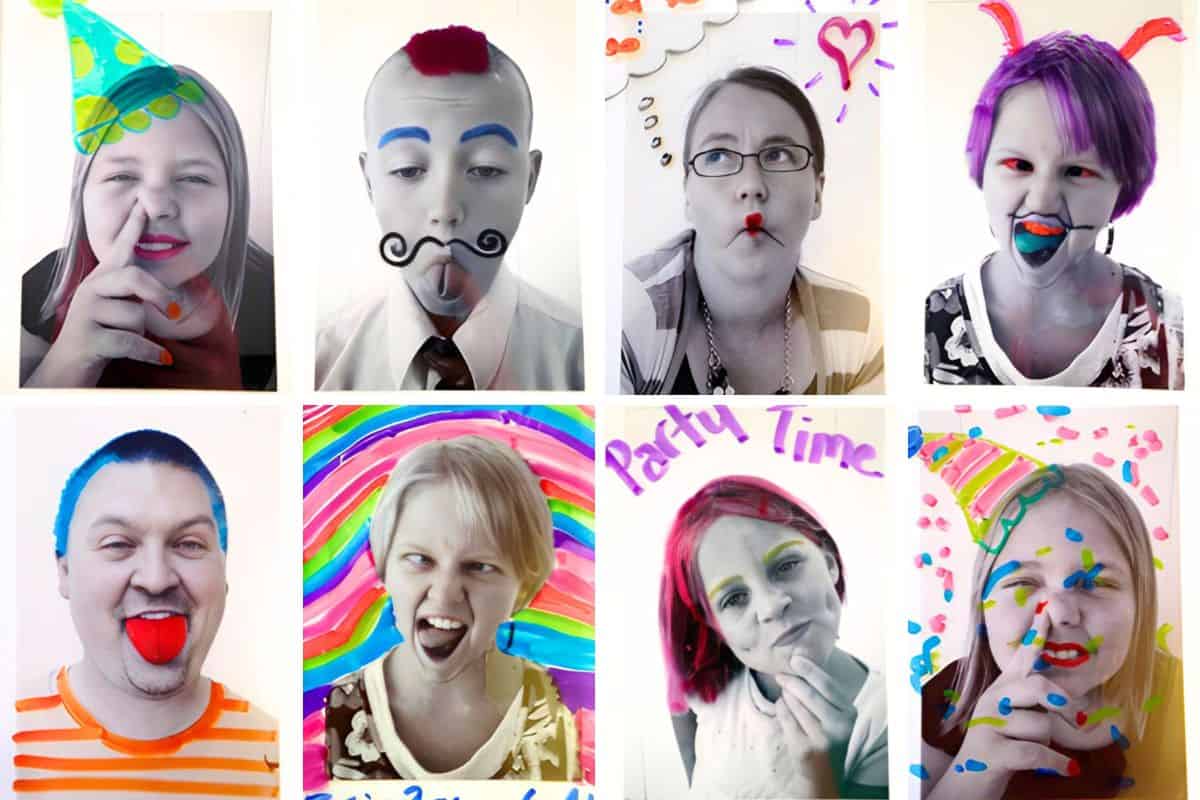 Collage with 8 colored pictures of family members.