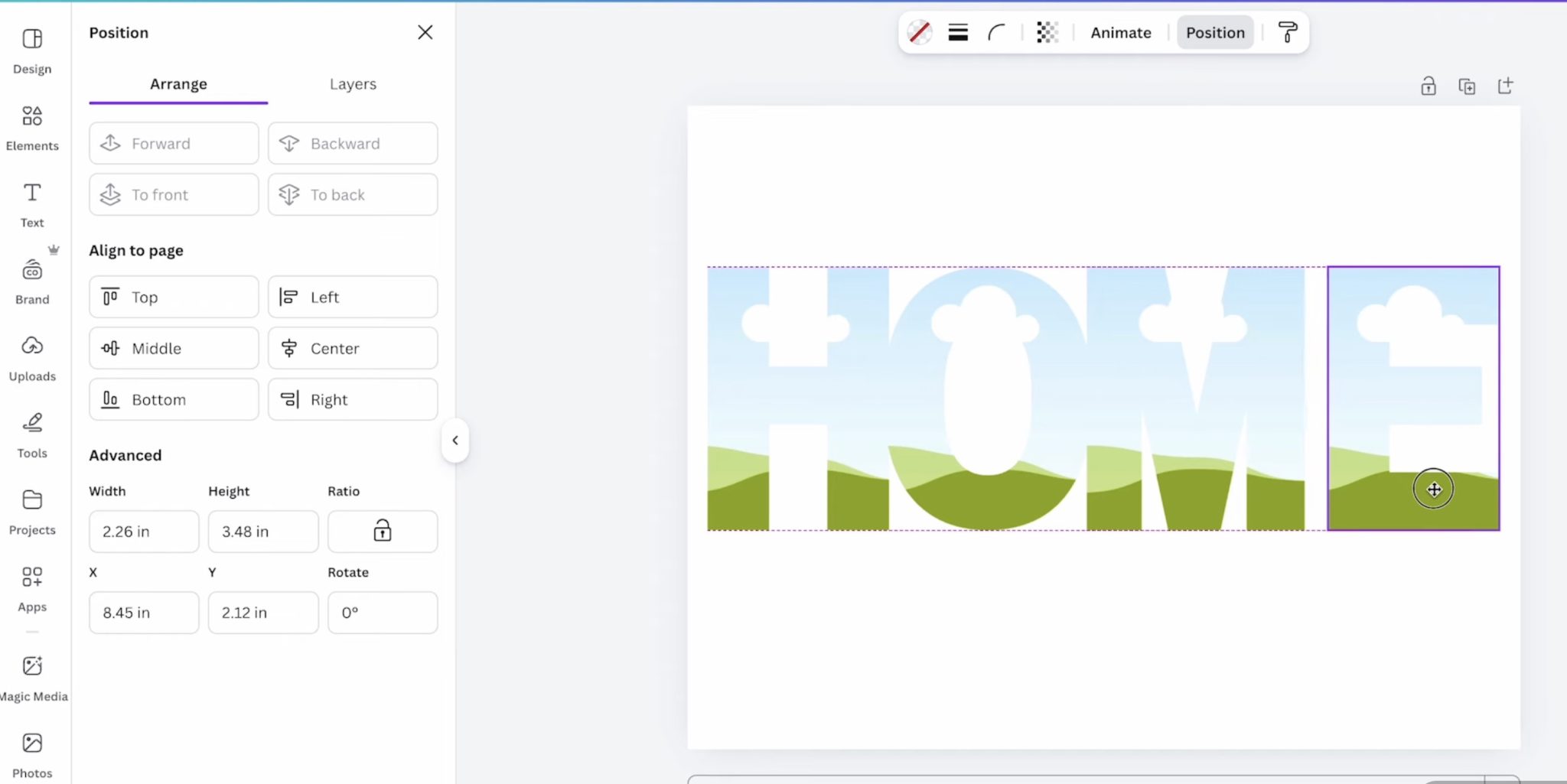 Use Position tool to space design.