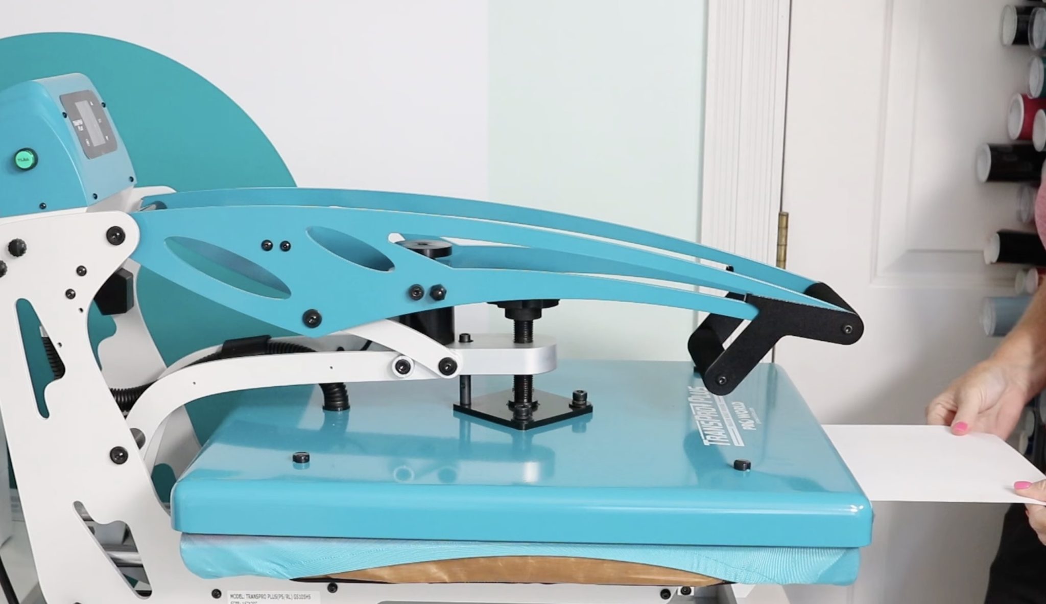 Close heat press with heavy pressure.