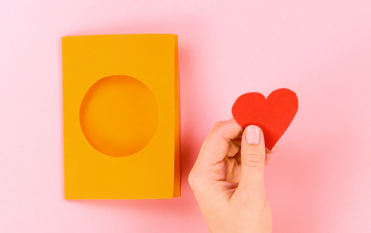 Card and heart made of cardboard