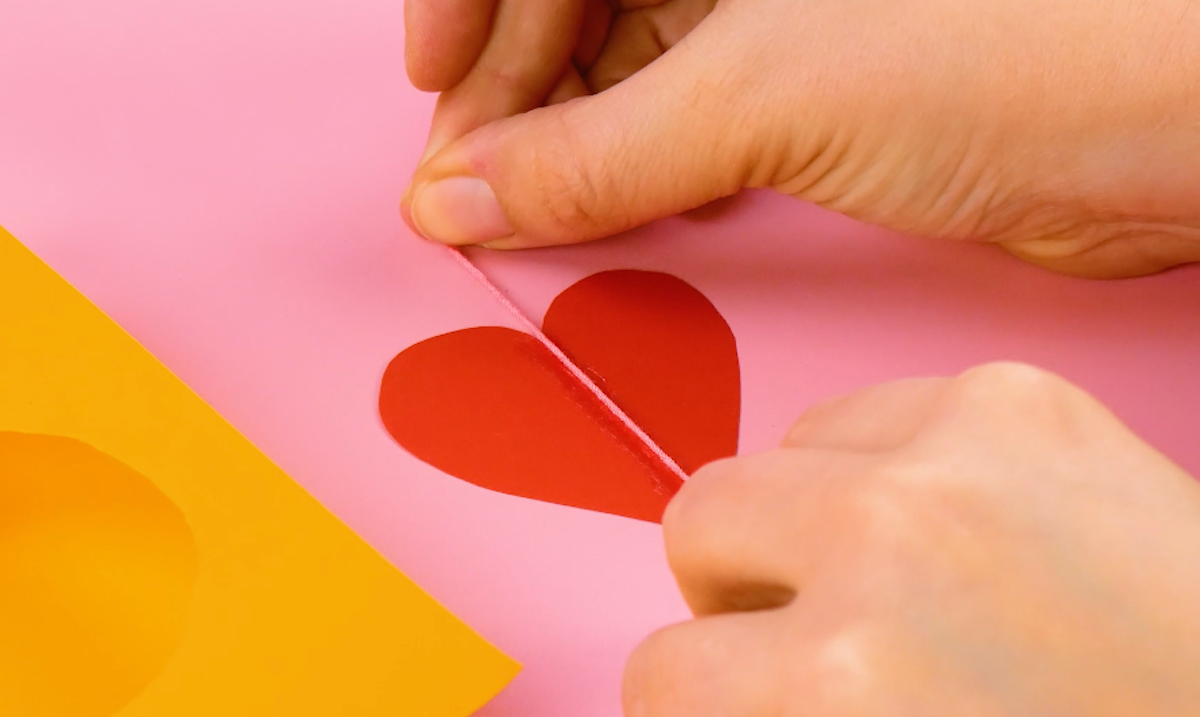 Strip of glue in the middle of the red heart