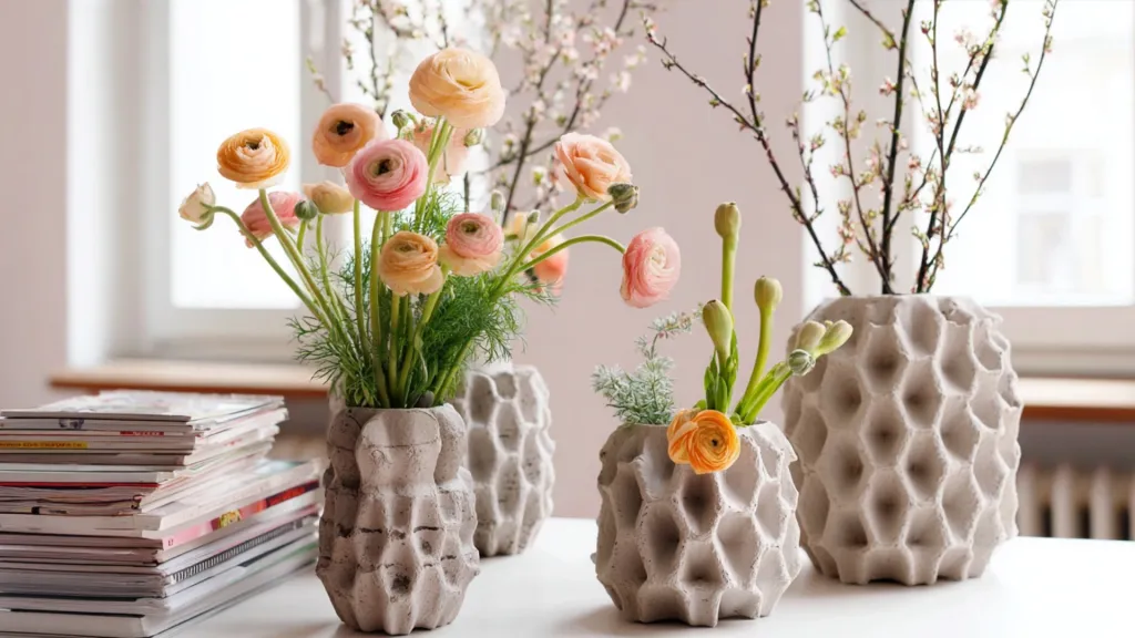 Egg carton vases in different sizes