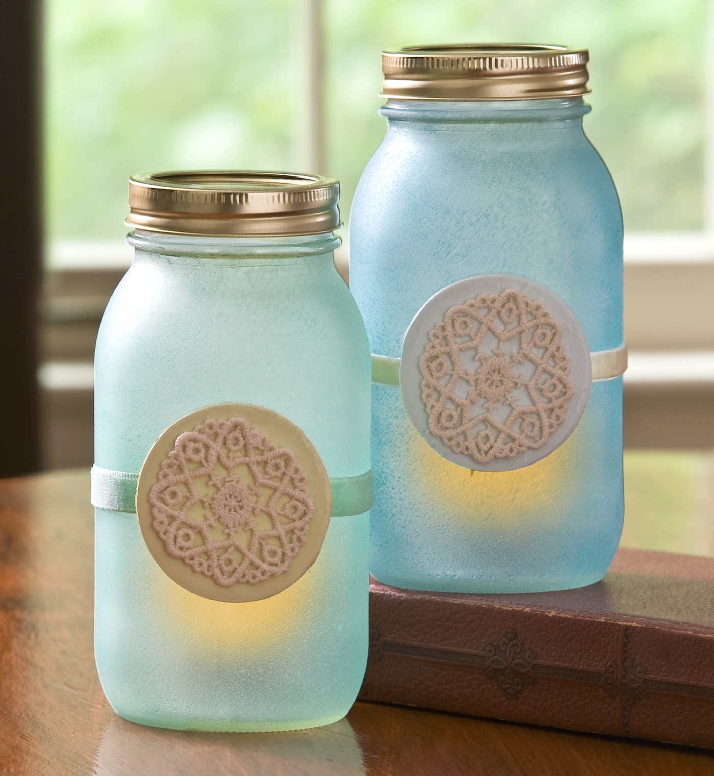 faux sea glass mason jar lanterns